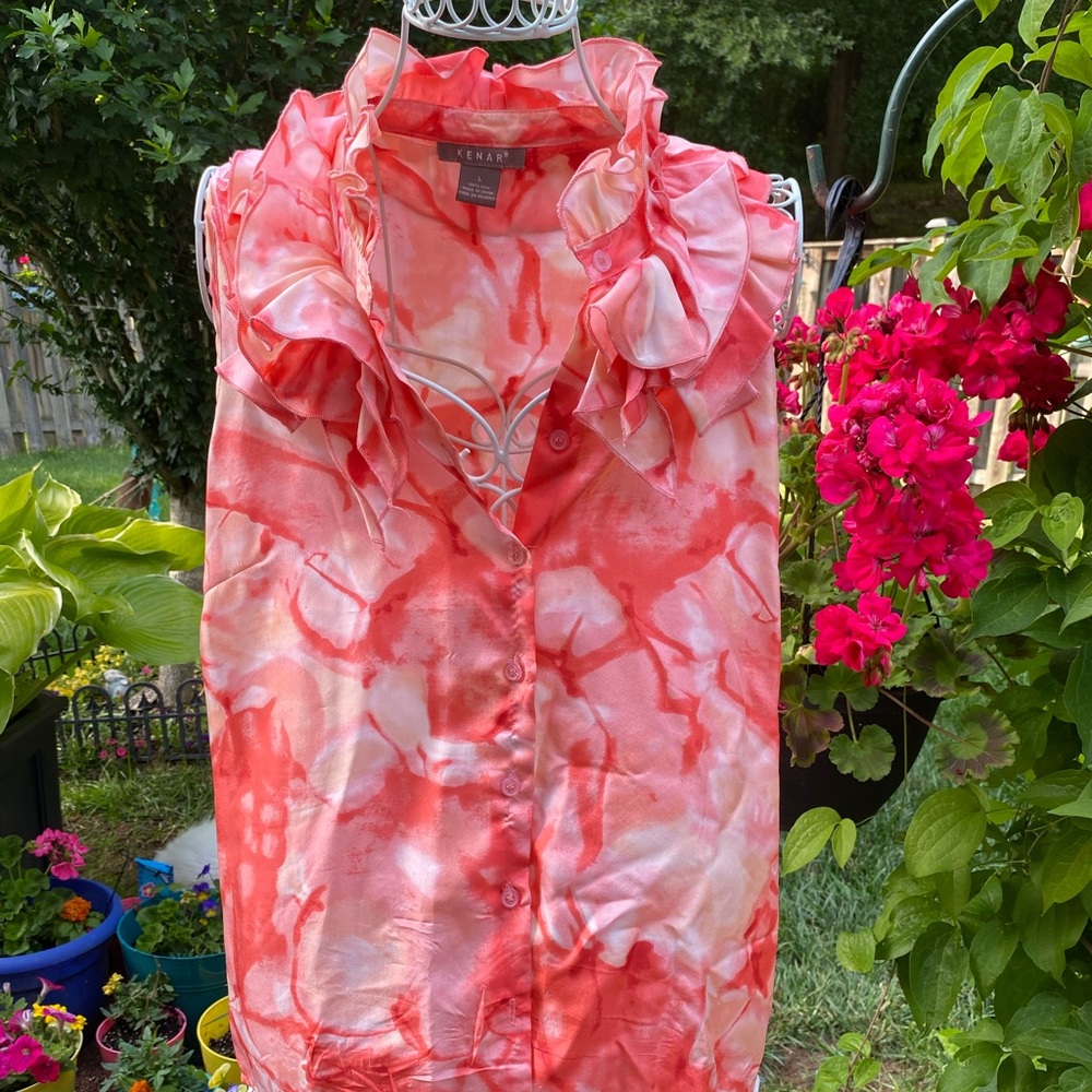 Kenar Coral&white floral button up sleeveless top
